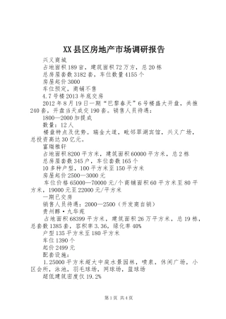 XX县区房地产市场调研报告