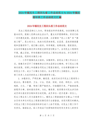 2024年镇民生工程回头看工作总结范文与2024年镇纪委年终工作总结范文汇编