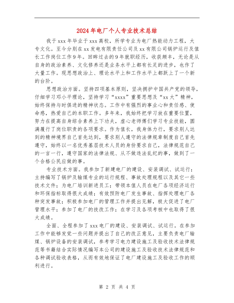 2024年电厂个人专业技术总结_第2页
