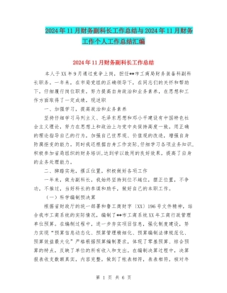 2024年11月财务副科长工作总结与2024年11月财务工作个人工作总结汇编