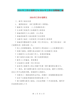 2024年工作计划样文与2024年工作计划精编汇编