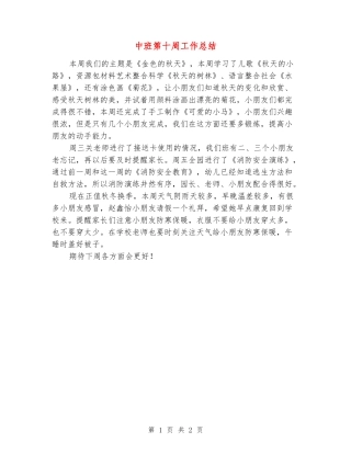 中班第十周工作总结