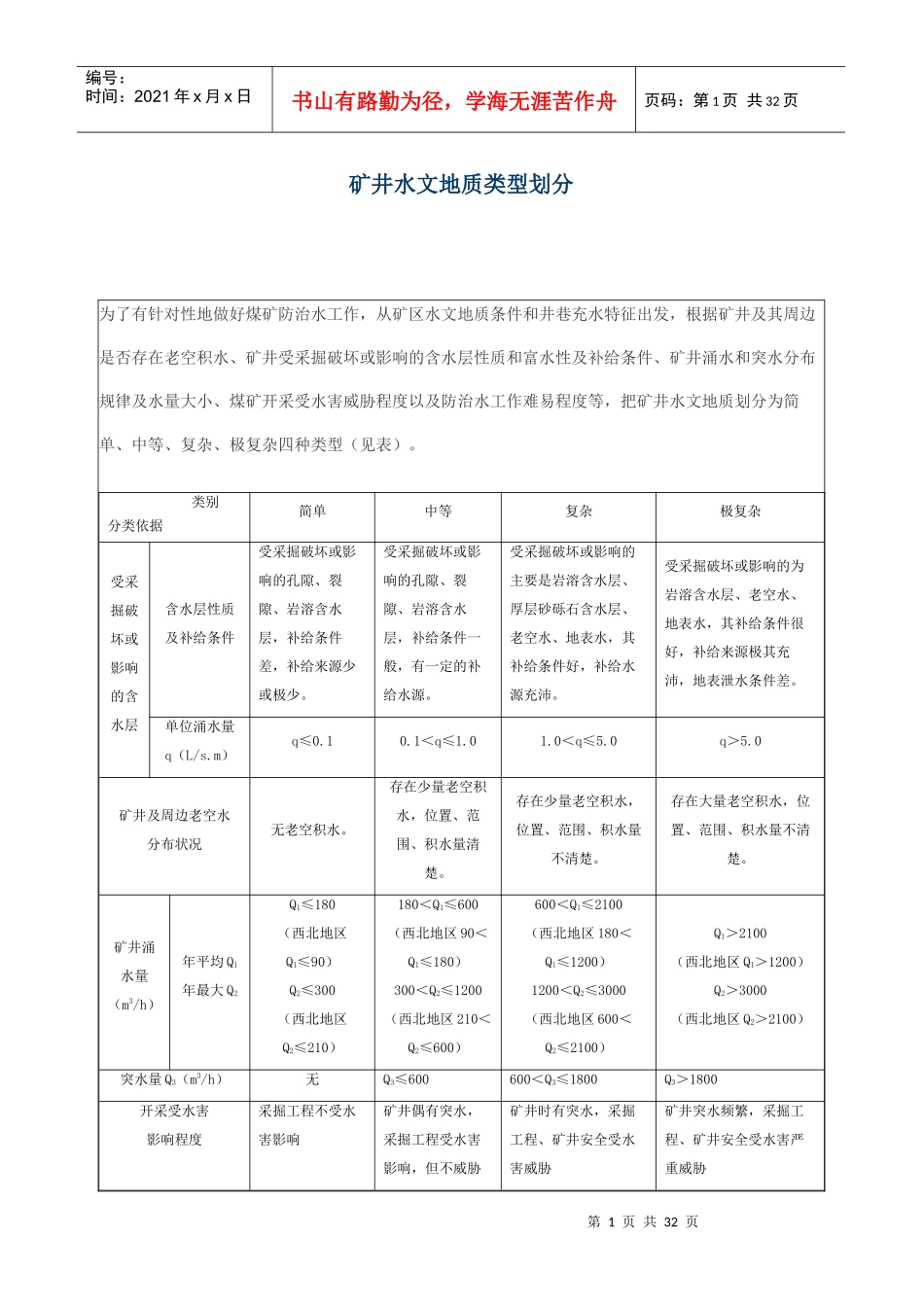 矿井水文地质类型划分_第1页