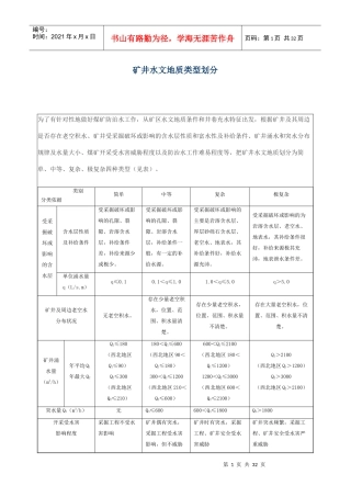 矿井水文地质类型划分