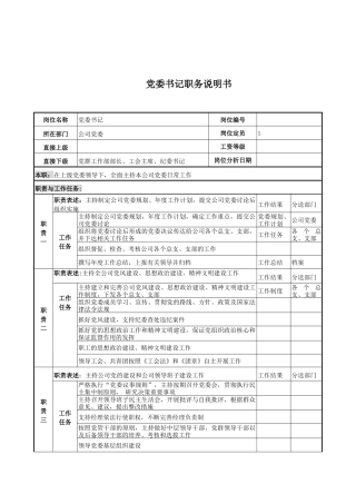 电力公司党委书记岗位说明书