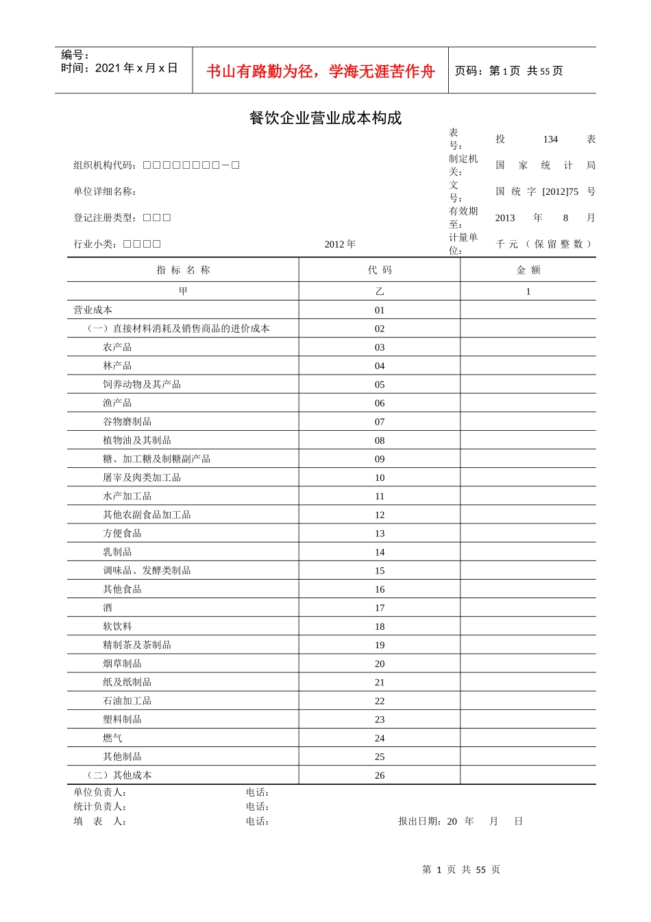 餐饮企业营业成本构成_第1页