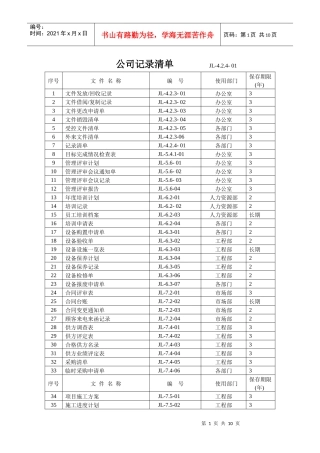 电力公司质量记录清单