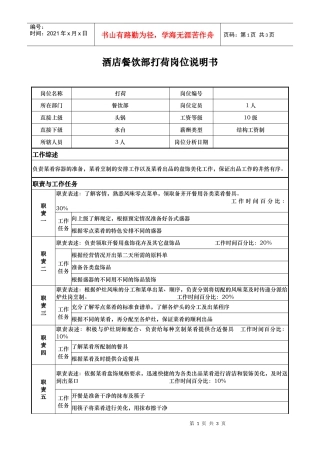 酒店餐饮部打荷岗位说明书