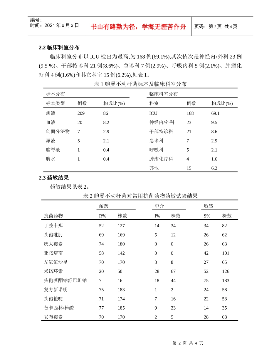 鲍曼不动杆菌耐药性分析及治疗建议_第2页