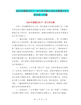 2024年爱国卫生下一步工作方案与2024年爱国卫生工作计划-1汇编
