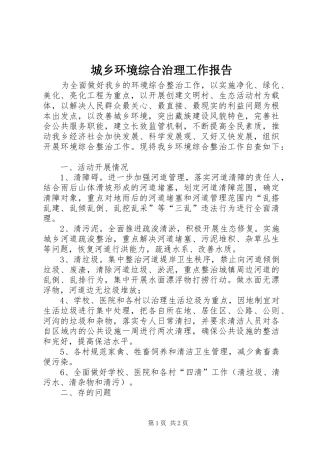 城乡环境综合治理工作报告