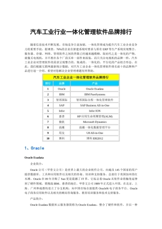 汽车工业行业一体化管理软件品牌排行
