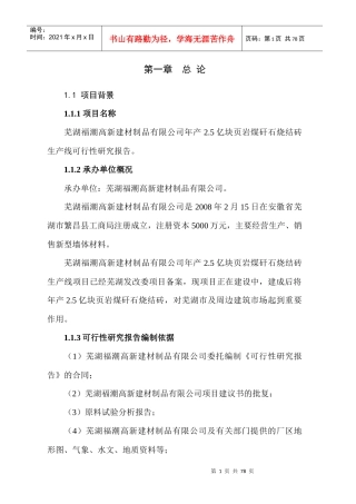 页岩煤矸石烧结砖生产线可行性研究报告