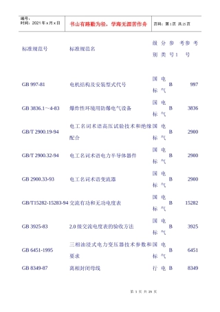 电气标准规范清单大全