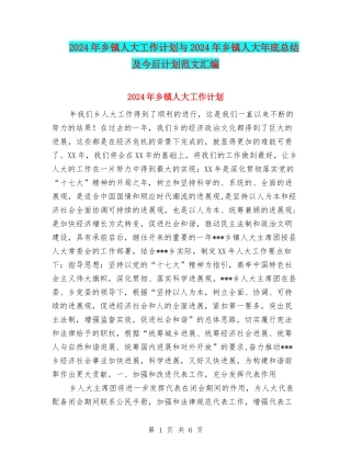 2024年乡镇人大工作计划与2024年乡镇人大年底总结及今后计划范文汇编.doc