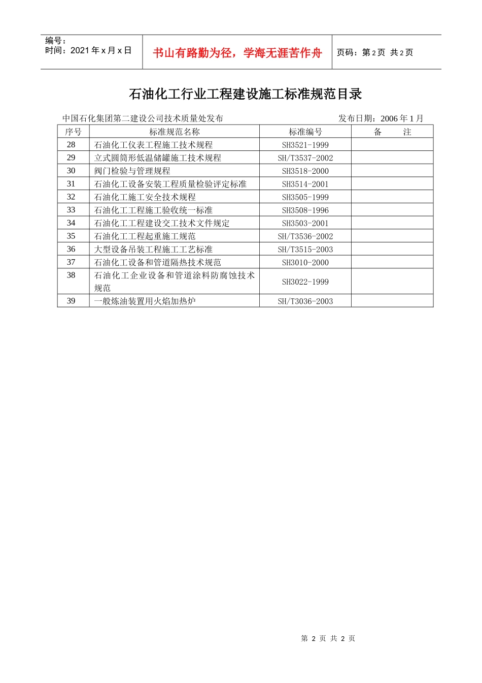 石油化工行业工程建设施工标准规范目录_第2页