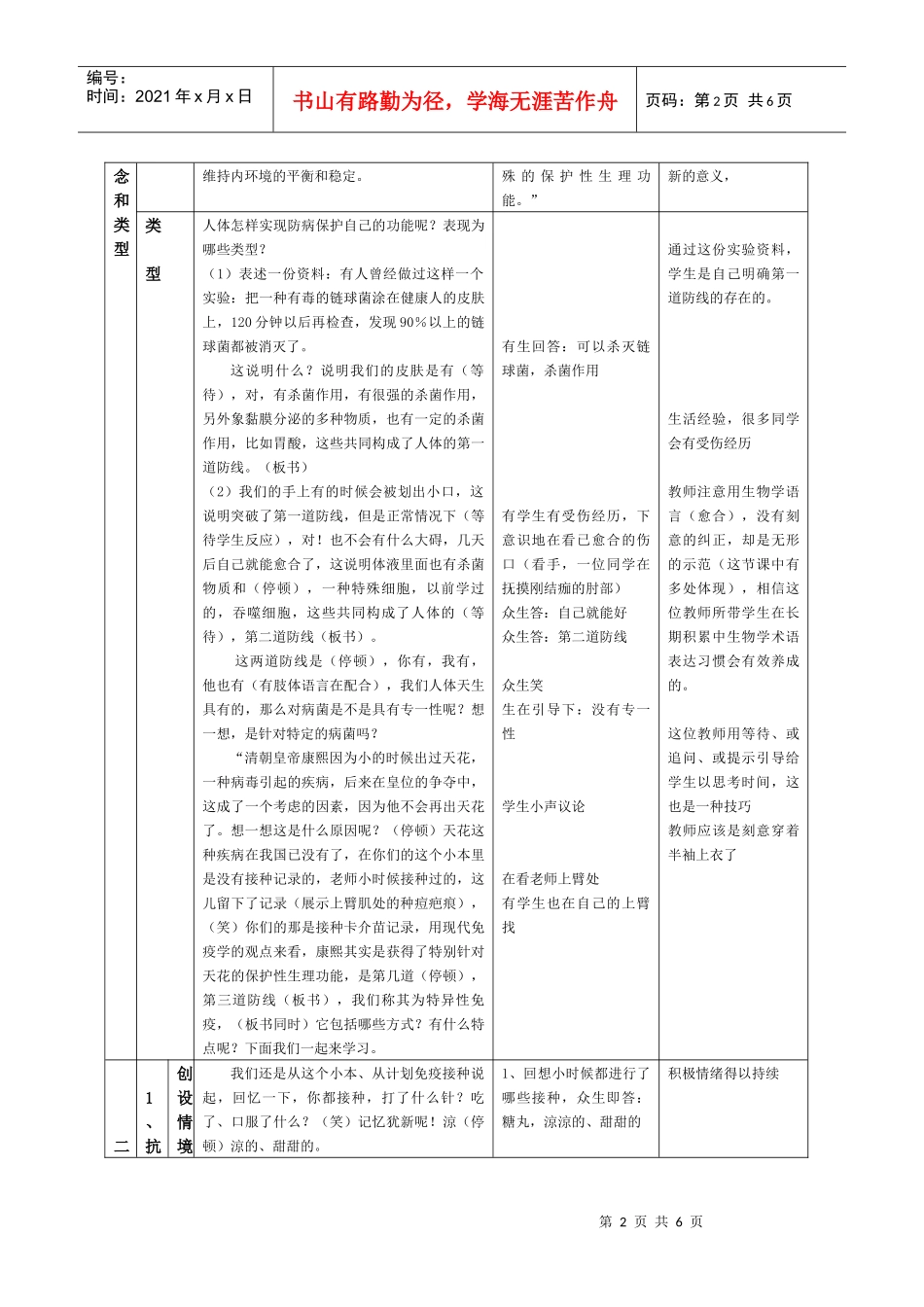 高中生物选修全一册《特异性免疫（第1课时）》教学笔录与点评_第2页