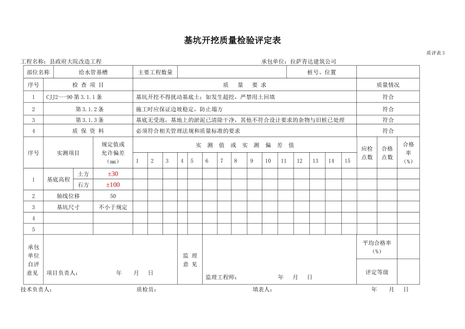 基坑开挖质量检验评定表_第1页