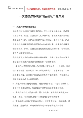 论一次漂亮的房地产新品牌广告策划
