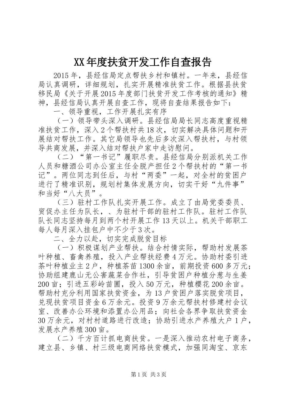 XX年度扶贫开发工作自查报告_第1页