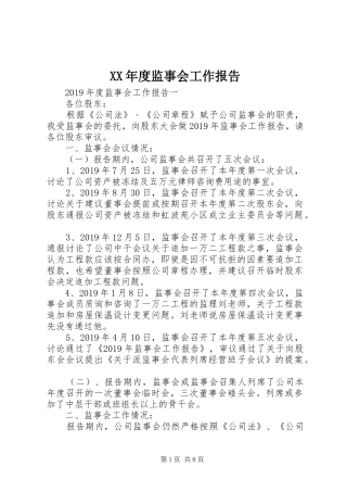 XX年度监事会工作报告