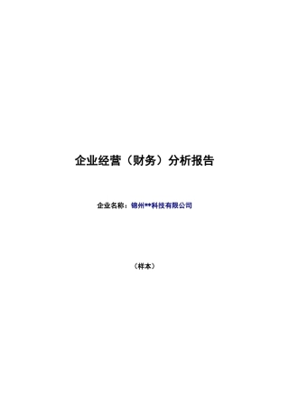 锦州某科技公司《企业财务分析报告》样本