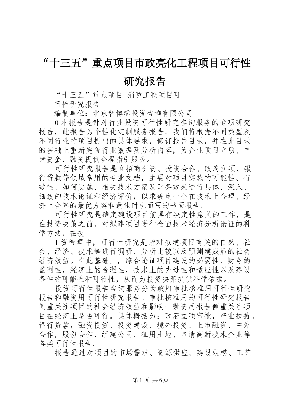 “十三五”重点项目市政亮化工程项目可行性研究报告_第1页