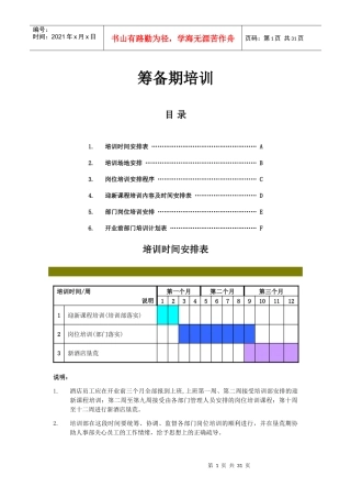 酒店筹备期培训