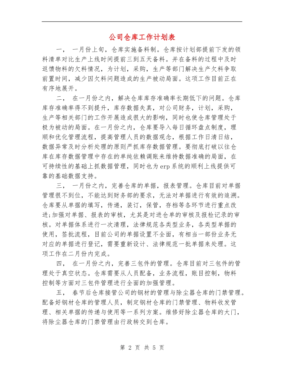 公司仓库工作计划表_第2页