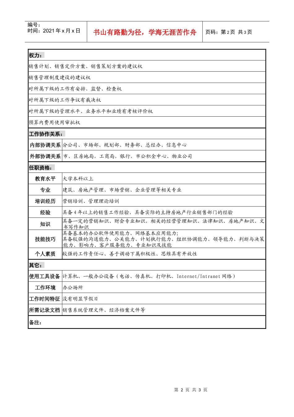 食品饮料企业销售中心主任职务说明书_第2页