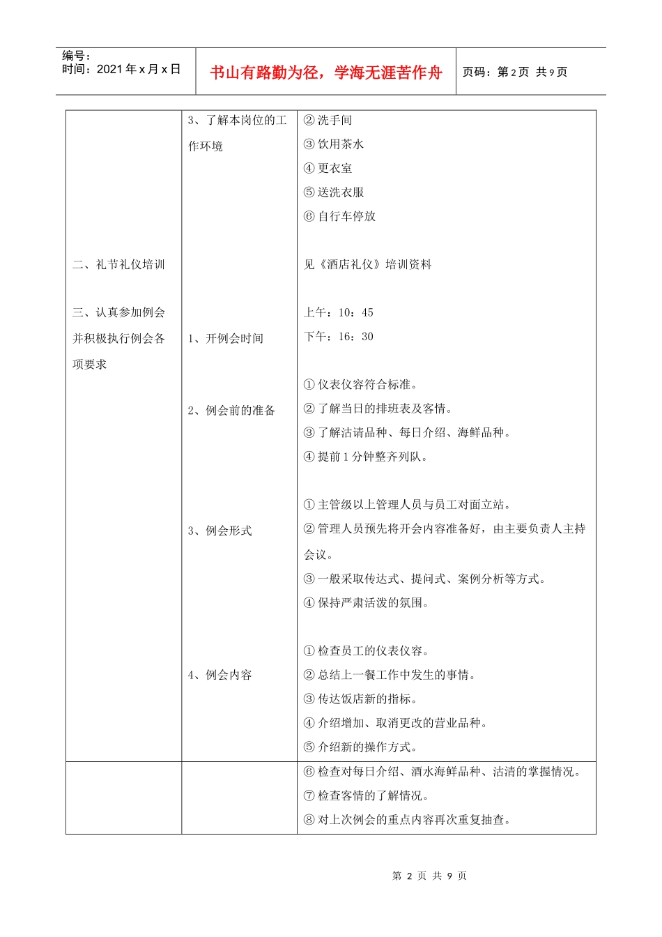 酒店迎宾岗位任务清单及任务细则_第2页