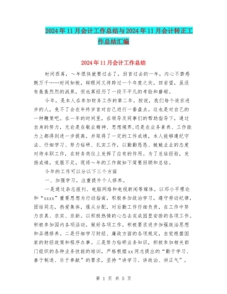2024年11月会计工作总结与2024年11月会计转正工作总结汇编