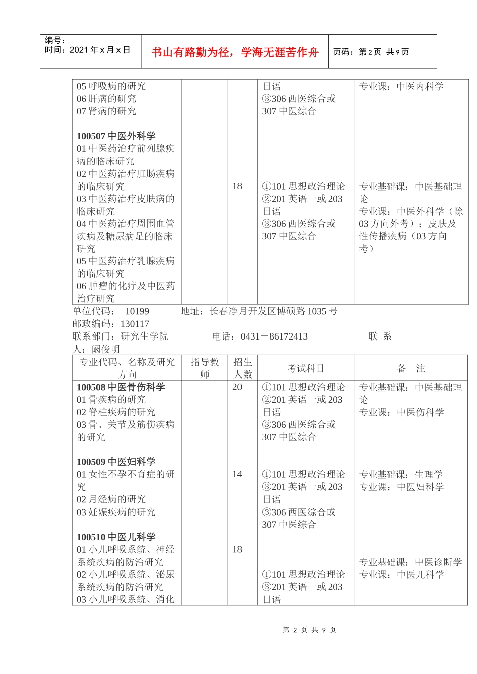 长春中医药大学XXXX年硕士研究生招生专业目录-考研网__第2页