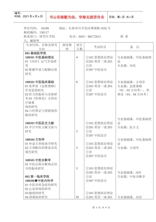 长春中医药大学XXXX年硕士研究生招生专业目录-考研网_