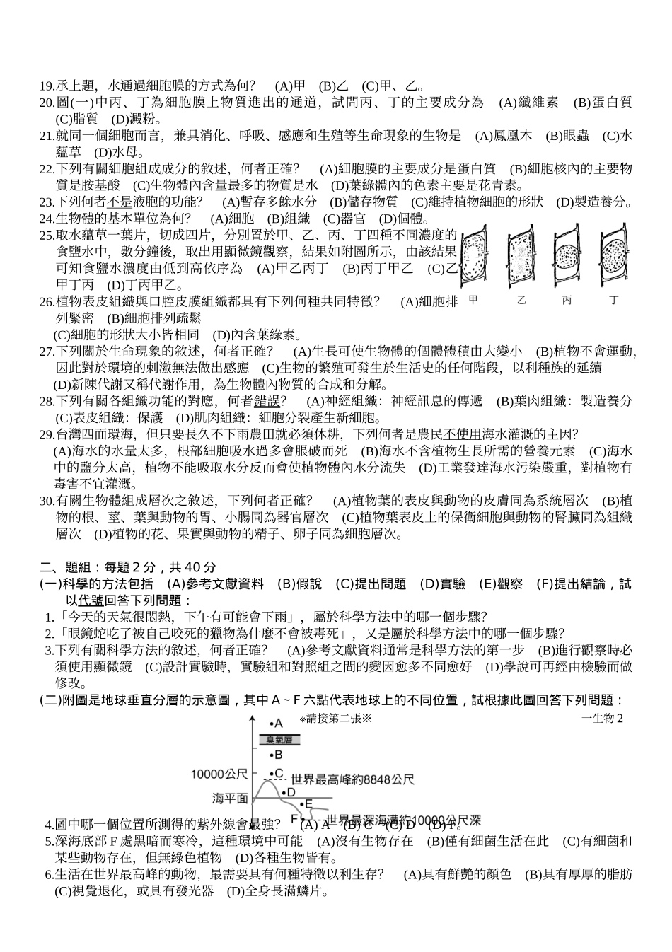高雄市立阳明国中98学年度第1学期第1次段考一年级生物..._第2页