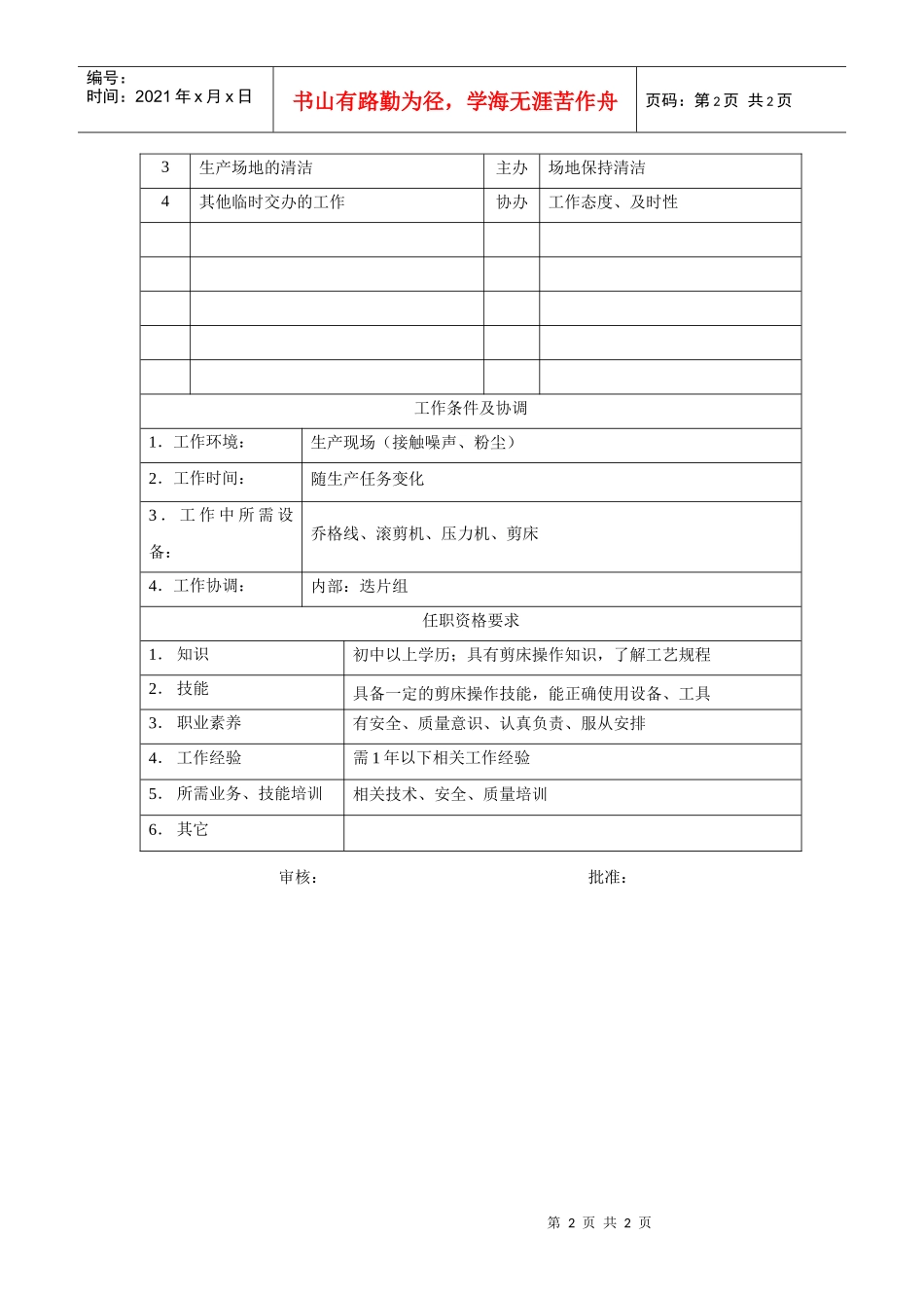 电力集团某大型电气配件企业剪片工岗位说明书_第2页