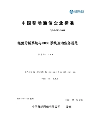 移动通信公司经营分析系统与BOSS系统业务规范