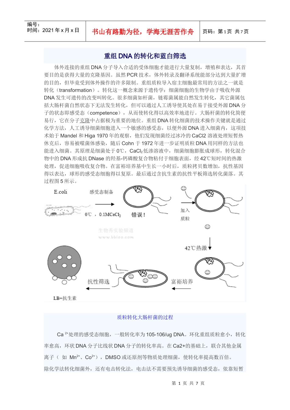 细菌转化与平板筛选doc-西南大学·农学与生物科技学院欢_第1页