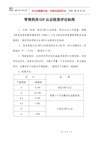 零售药房GSP认证检查评定标准