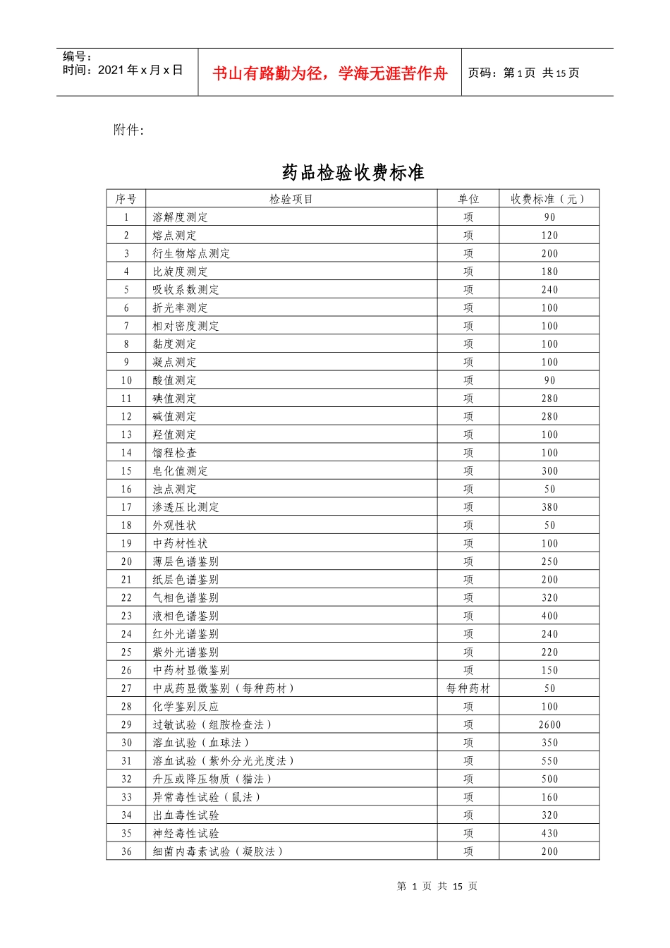 药品检验收费标准doc-浙江省物价局网站首页_第1页