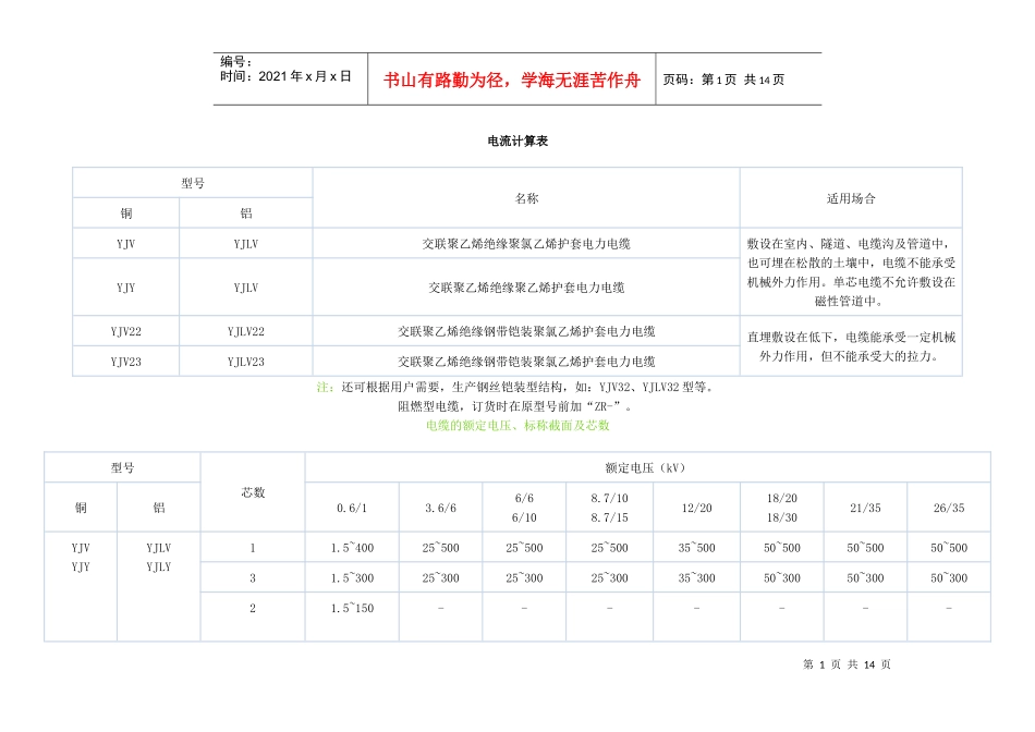 电缆电流计算表_第1页