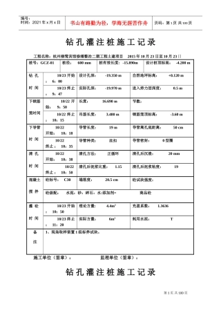 钻-孔-灌-注-桩-施-工-记-录-(工程桩)(DOC100页)