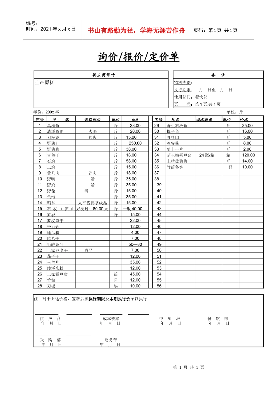 餐饮采购报价单6-土产原料类_第1页