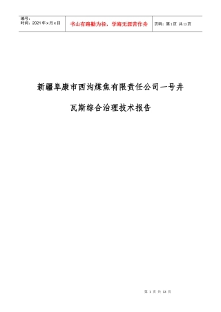 阜康市西沟煤焦公司煤矿瓦斯治理技术报告1