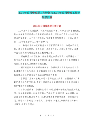 2024年公司管理层工作计划与2024年公司管理工作计划书汇编