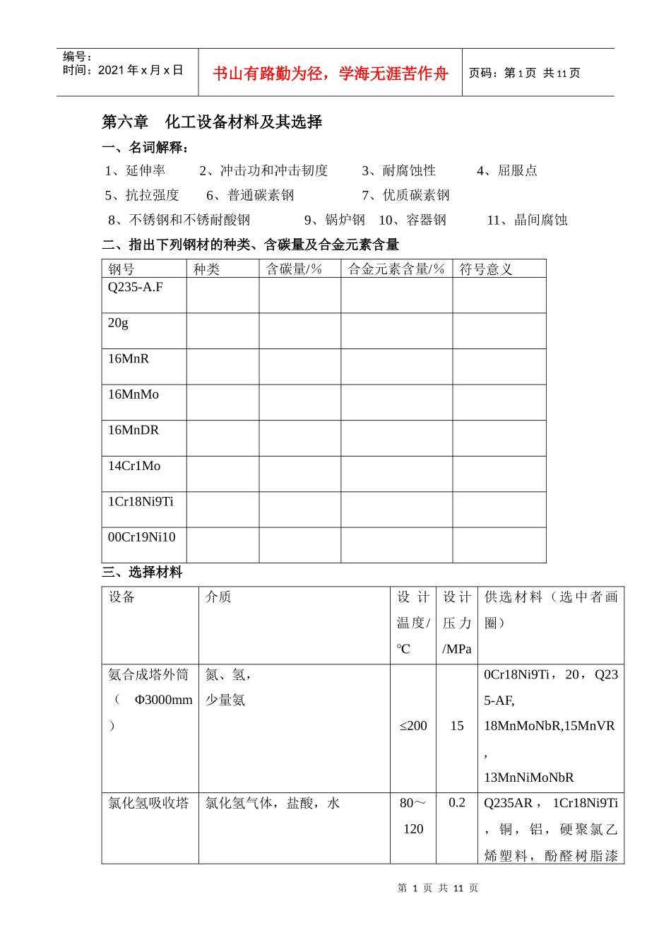 第一章化工设备材料及其选择_第1页
