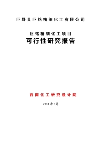 精细化工可研申请报告-20万吨甲醇可研