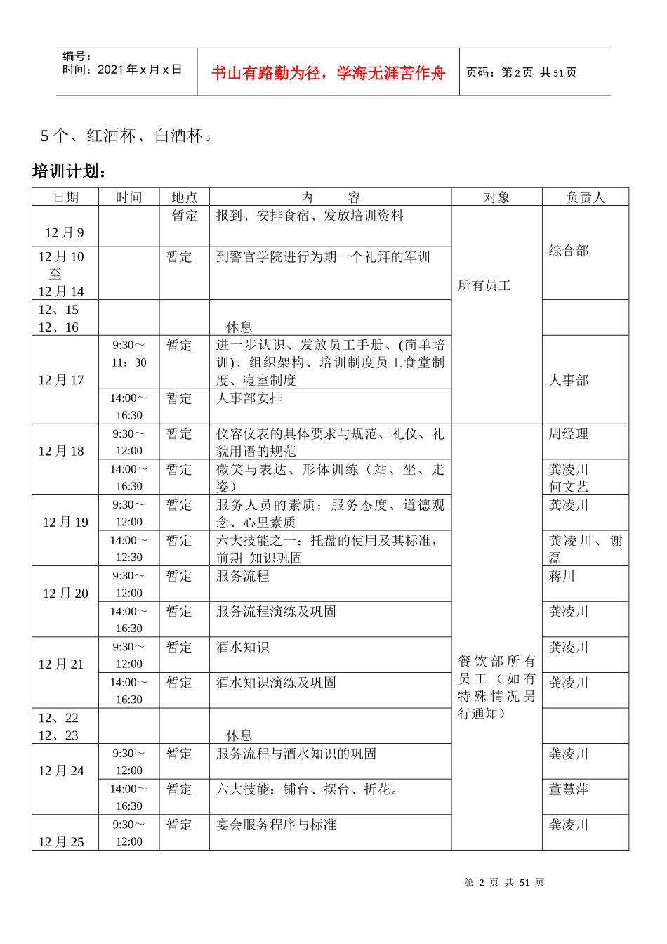 餐饮部培训安排_第2页