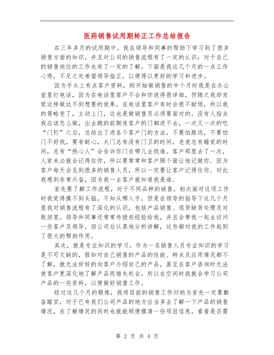 医药销售试用期转正工作总结报告_第2页