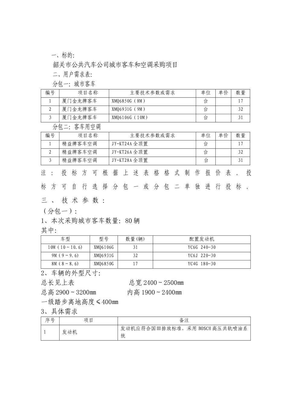 韶关市公共汽车公司城市客车和空调采购项目_第1页